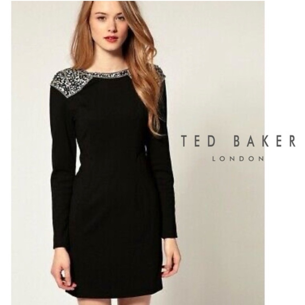 Ted Baker 🖤 Black Dress with Embellished sequin Shoulders size 3